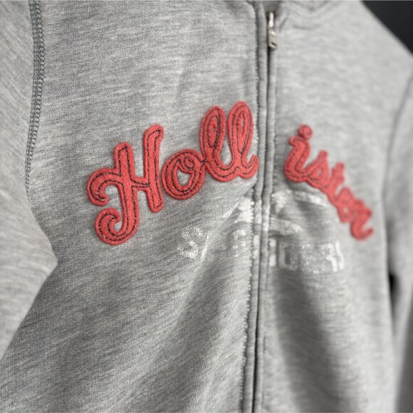 Vintage Hollister Women's Spell Out Zip Up Hoodie Sweatshirt L Gray Y2k Preppy - Picture 1 of 9